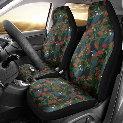 New Zealand Christmas Car Seat Cover Romantic Tui Birds on Pohutukawa - Cobalt - Aussie Hoodie