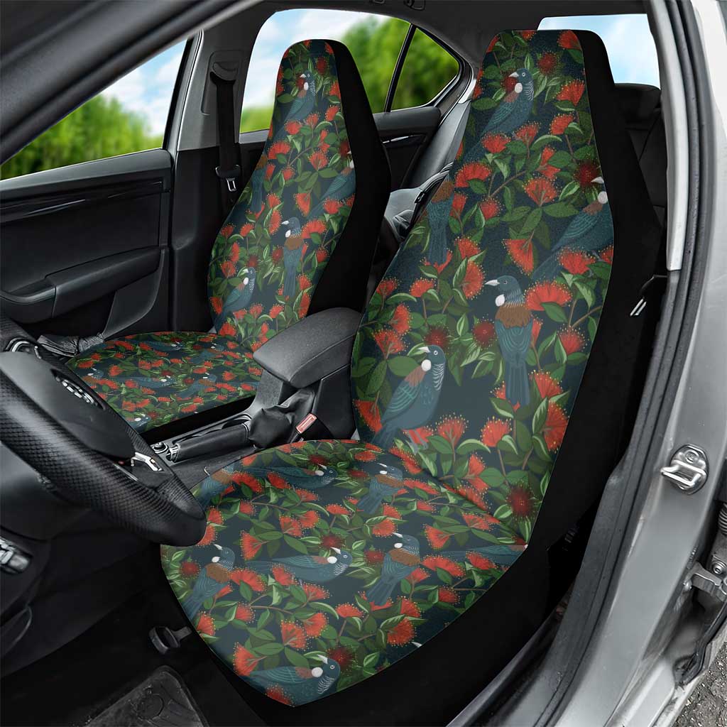 New Zealand Christmas Car Seat Cover Romantic Tui Birds on Pohutukawa - Cobalt - Aussie Hoodie