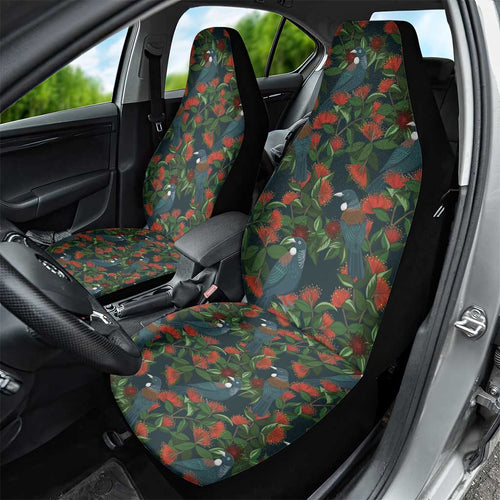 New Zealand Christmas Car Seat Cover Romantic Tui Birds on Pohutukawa - Cobalt - Aussie Hoodie