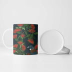 New Zealand Christmas Ceramic Mug Romantic Tui Birds on Pohutukawa - Cobalt - Aussie Hoodie
