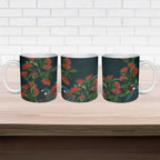 New Zealand Christmas Ceramic Mug Romantic Tui Birds on Pohutukawa - Cobalt - Aussie Hoodie