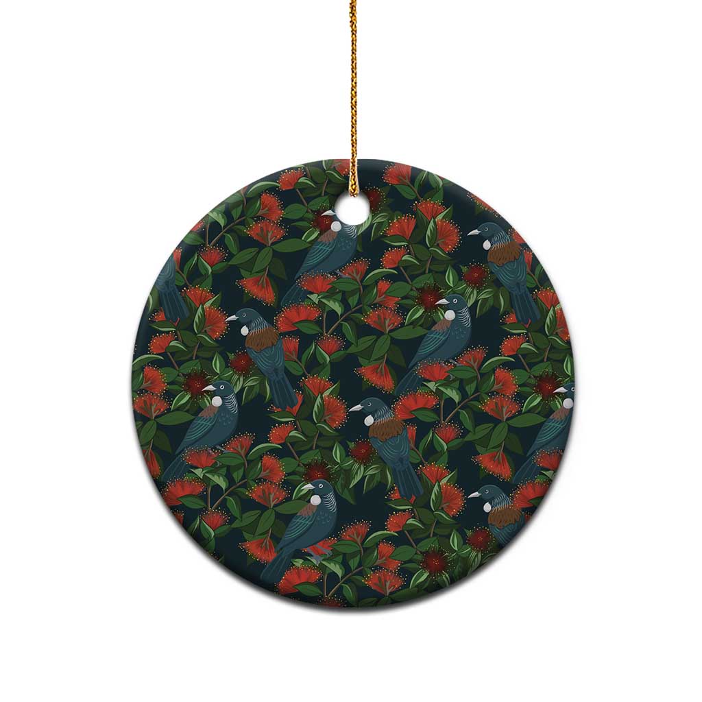 New Zealand Christmas Ceramic Ornament Romantic Tui Birds on Pohutukawa - Cobalt - Aussie Hoodie