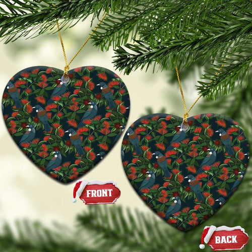 New Zealand Christmas Ceramic Ornament Romantic Tui Birds on Pohutukawa - Cobalt - Aussie Hoodie