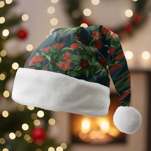 New Zealand Christmas Santa Hat Romantic Tui Birds on Pohutukawa - Cobalt - Aussie Hoodie