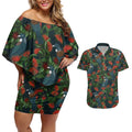 New Zealand Christmas Couples Matching Off Shoulder Short Dress and Hawaiian Shirt Romantic Tui Birds on Pohutukawa - Cobalt - Aussie Hoodie