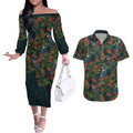 New Zealand Christmas Couples Matching Off The Shoulder Long Sleeve Dress and Hawaiian Shirt Romantic Tui Birds on Pohutukawa - Cobalt - Aussie Hoodie