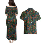 New Zealand Christmas Couples Matching Puletasi and Hawaiian Shirt Romantic Tui Birds on Pohutukawa - Cobalt - Aussie Hoodie