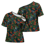 New Zealand Christmas Cross Shoulder Shirt Romantic Tui Birds on Pohutukawa - Cobalt - Aussie Hoodie