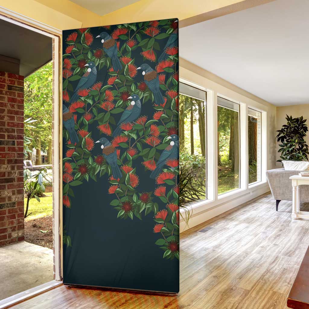 New Zealand Christmas Door Cover Romantic Tui Birds on Pohutukawa - Cobalt - Aussie Hoodie