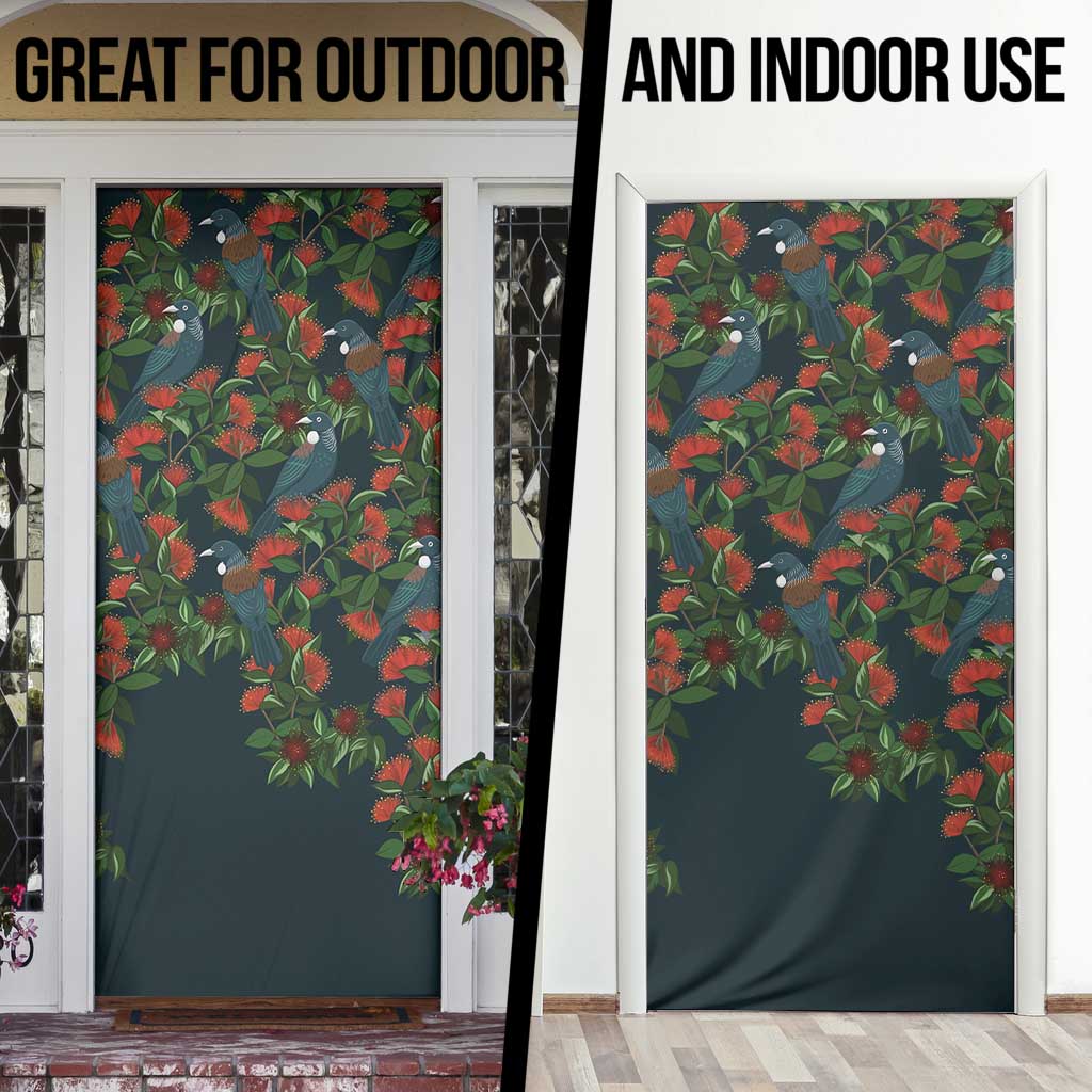 New Zealand Christmas Door Cover Romantic Tui Birds on Pohutukawa - Cobalt - Aussie Hoodie