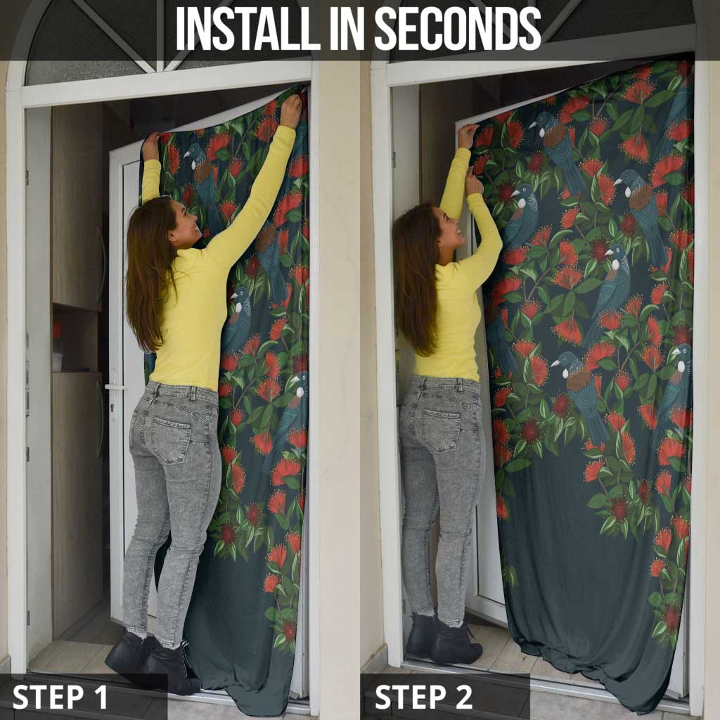 New Zealand Christmas Door Cover Romantic Tui Birds on Pohutukawa - Cobalt - Aussie Hoodie
