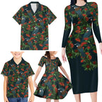 New Zealand Christmas Family Matching Long Sleeve Bodycon Dress and Hawaiian Shirt Romantic Tui Birds on Pohutukawa - Cobalt - Aussie Hoodie
