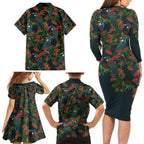 New Zealand Christmas Family Matching Long Sleeve Bodycon Dress and Hawaiian Shirt Romantic Tui Birds on Pohutukawa - Cobalt - Aussie Hoodie