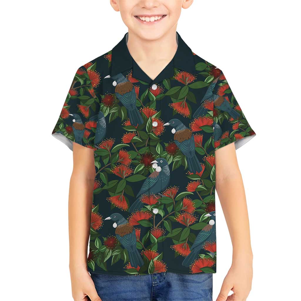 New Zealand Christmas Family Matching Long Sleeve Bodycon Dress and Hawaiian Shirt Romantic Tui Birds on Pohutukawa - Cobalt - Aussie Hoodie