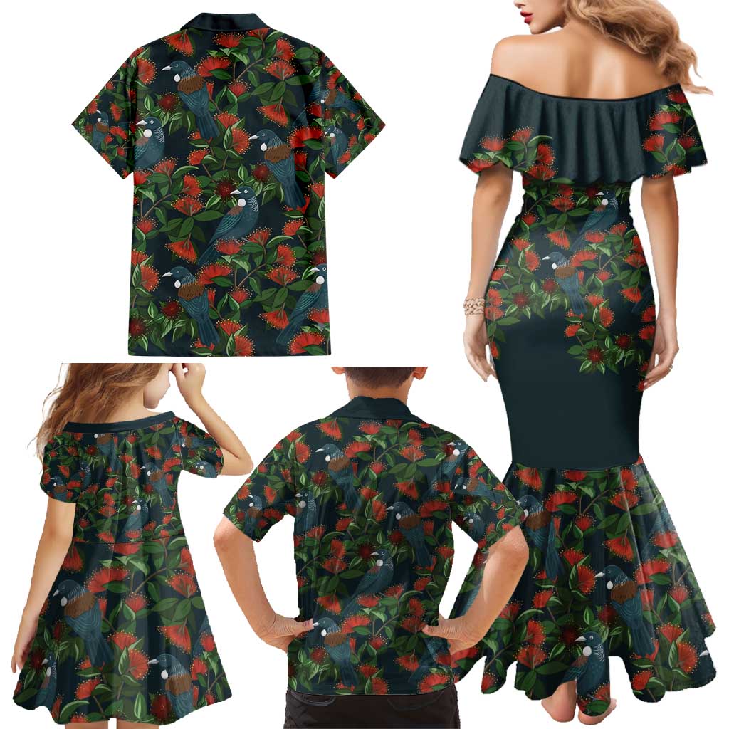 New Zealand Christmas Family Matching Mermaid Dress and Hawaiian Shirt Romantic Tui Birds on Pohutukawa - Cobalt - Aussie Hoodie