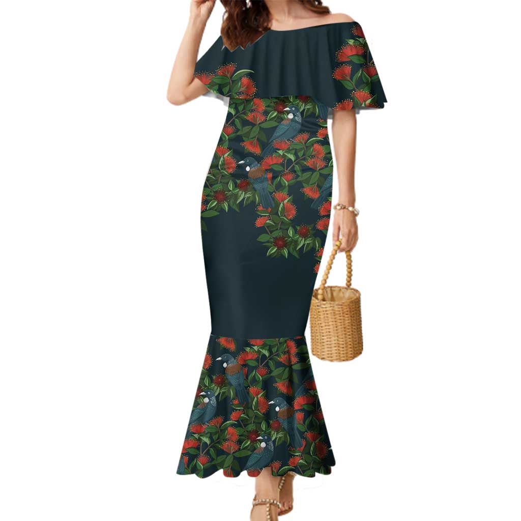 New Zealand Christmas Family Matching Mermaid Dress and Hawaiian Shirt Romantic Tui Birds on Pohutukawa - Cobalt - Aussie Hoodie