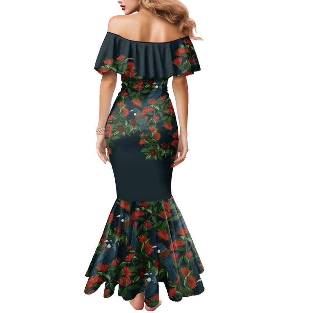 New Zealand Christmas Family Matching Mermaid Dress and Hawaiian Shirt Romantic Tui Birds on Pohutukawa - Cobalt - Aussie Hoodie