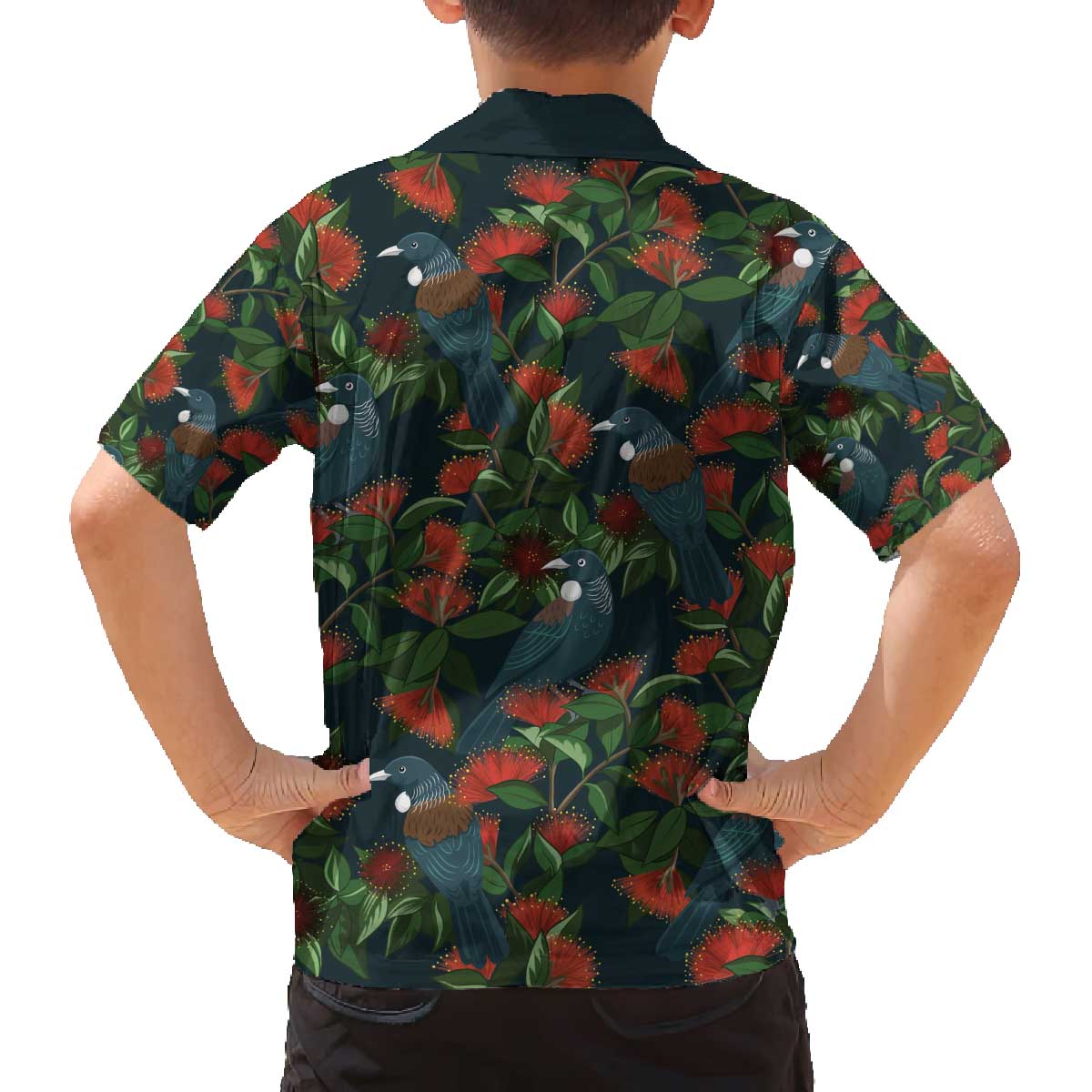 New Zealand Christmas Family Matching Off The Shoulder Long Sleeve Dress and Hawaiian Shirt Romantic Tui Birds on Pohutukawa - Cobalt - Aussie Hoodie