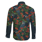 New Zealand Christmas Family Matching Off The Shoulder Long Sleeve Dress and Hawaiian Shirt Romantic Tui Birds on Pohutukawa - Cobalt - Aussie Hoodie