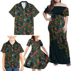 New Zealand Christmas Family Matching Off Shoulder Maxi Dress and Hawaiian Shirt Romantic Tui Birds on Pohutukawa - Cobalt - Aussie Hoodie