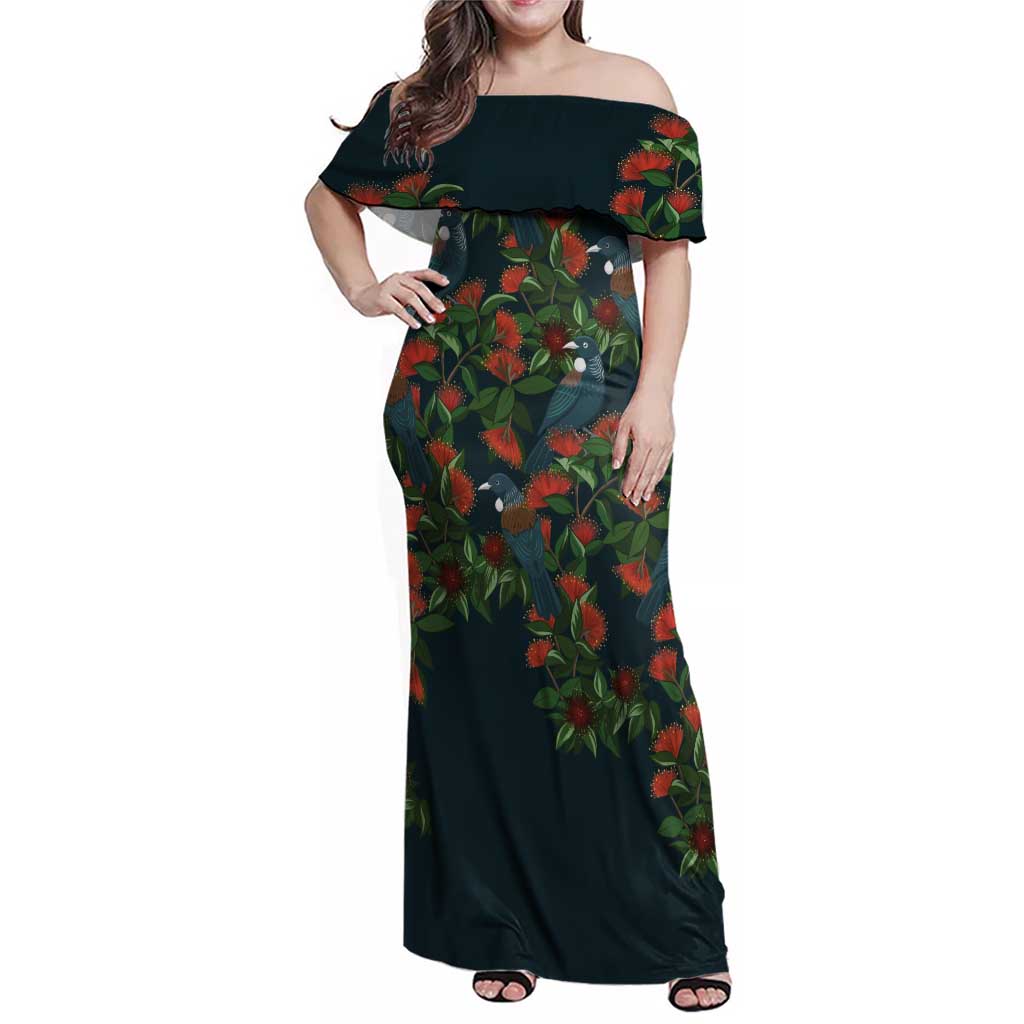 New Zealand Christmas Family Matching Off Shoulder Maxi Dress and Hawaiian Shirt Romantic Tui Birds on Pohutukawa - Cobalt - Aussie Hoodie