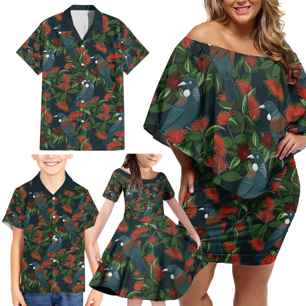 New Zealand Christmas Family Matching Off Shoulder Short Dress and Hawaiian Shirt Romantic Tui Birds on Pohutukawa - Cobalt - Aussie Hoodie