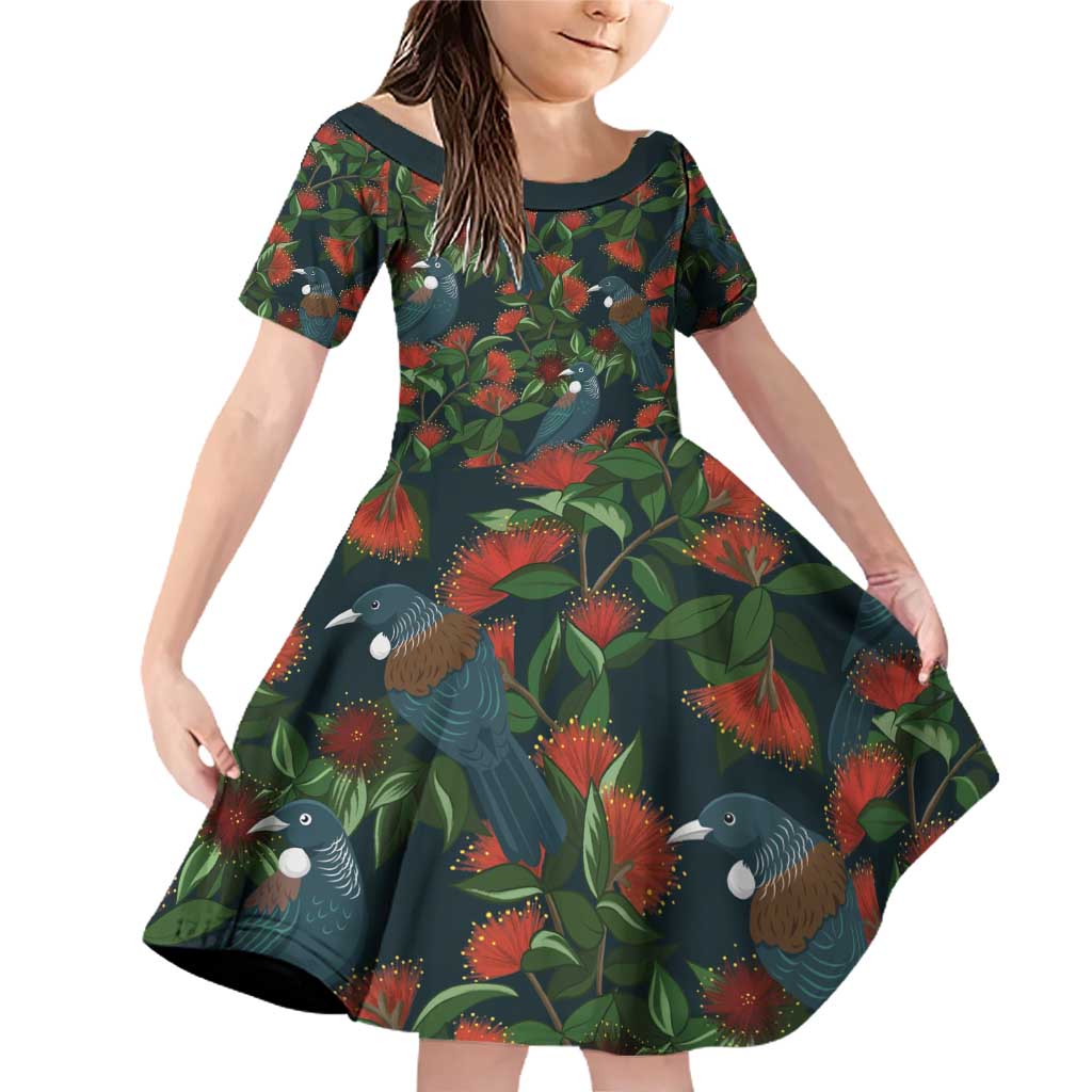 New Zealand Christmas Family Matching Off Shoulder Short Dress and Hawaiian Shirt Romantic Tui Birds on Pohutukawa - Cobalt - Aussie Hoodie