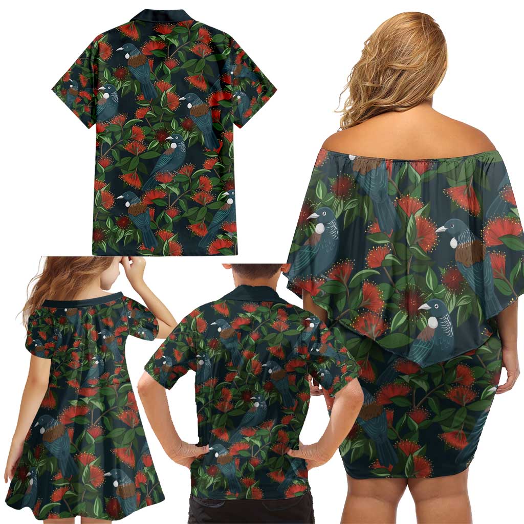 New Zealand Christmas Family Matching Off Shoulder Short Dress and Hawaiian Shirt Romantic Tui Birds on Pohutukawa - Cobalt - Aussie Hoodie