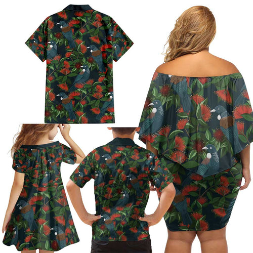 New Zealand Christmas Family Matching Off Shoulder Short Dress and Hawaiian Shirt Romantic Tui Birds on Pohutukawa - Cobalt - Aussie Hoodie