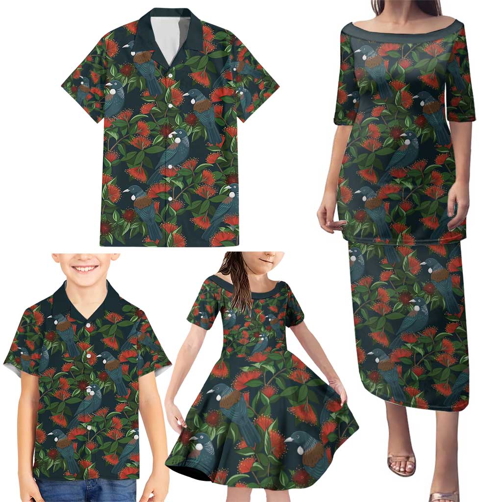 New Zealand Christmas Family Matching Puletasi and Hawaiian Shirt Romantic Tui Birds on Pohutukawa - Cobalt - Aussie Hoodie