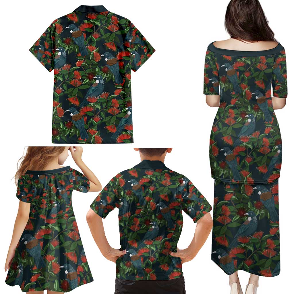 New Zealand Christmas Family Matching Puletasi and Hawaiian Shirt Romantic Tui Birds on Pohutukawa - Cobalt - Aussie Hoodie