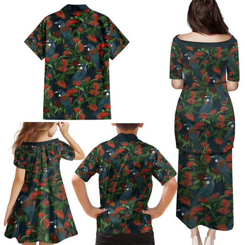New Zealand Christmas Family Matching Puletasi and Hawaiian Shirt Romantic Tui Birds on Pohutukawa - Cobalt - Aussie Hoodie