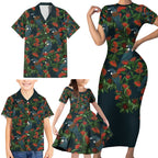 New Zealand Christmas Family Matching Short Sleeve Bodycon Dress and Hawaiian Shirt Romantic Tui Birds on Pohutukawa - Cobalt - Aussie Hoodie
