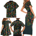 New Zealand Christmas Family Matching Short Sleeve Bodycon Dress and Hawaiian Shirt Romantic Tui Birds on Pohutukawa - Cobalt - Aussie Hoodie