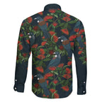 New Zealand Christmas Family Matching Short Sleeve Bodycon Dress and Hawaiian Shirt Romantic Tui Birds on Pohutukawa - Cobalt - Aussie Hoodie