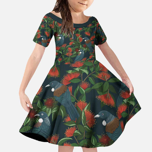 New Zealand Christmas Family Matching Summer Maxi Dress and Hawaiian Shirt Romantic Tui Birds on Pohutukawa - Cobalt - Aussie Hoodie