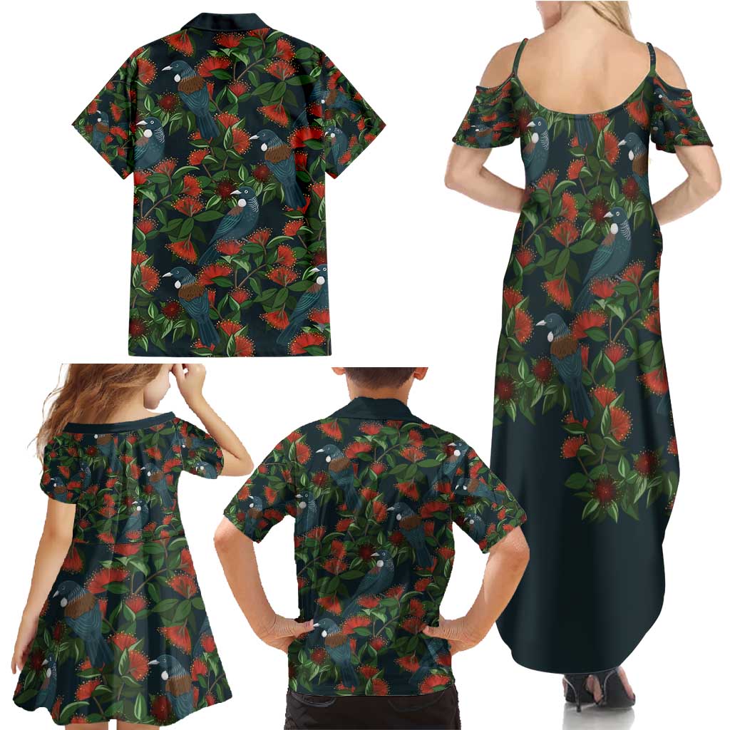 New Zealand Christmas Family Matching Summer Maxi Dress and Hawaiian Shirt Romantic Tui Birds on Pohutukawa - Cobalt - Aussie Hoodie