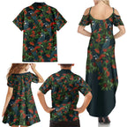 New Zealand Christmas Family Matching Summer Maxi Dress and Hawaiian Shirt Romantic Tui Birds on Pohutukawa - Cobalt - Aussie Hoodie