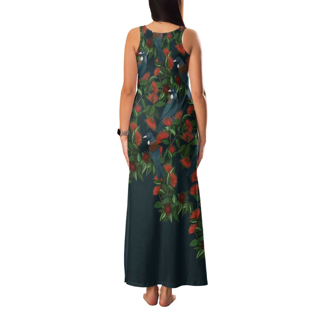 New Zealand Christmas Family Matching Tank Maxi Dress and Hawaiian Shirt Romantic Tui Birds on Pohutukawa - Cobalt - Aussie Hoodie
