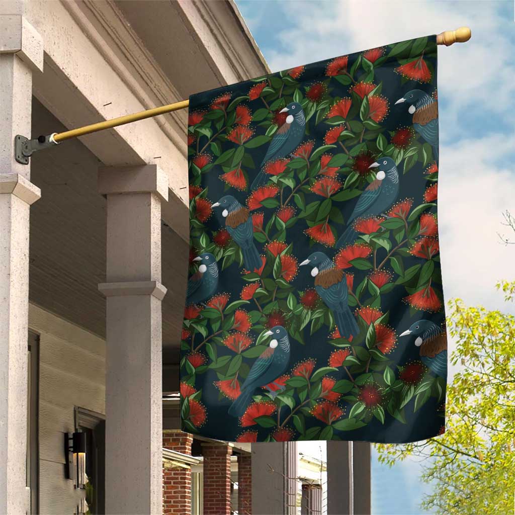 New Zealand Christmas Garden Flag Romantic Tui Birds on Pohutukawa - Cobalt - Aussie Hoodie