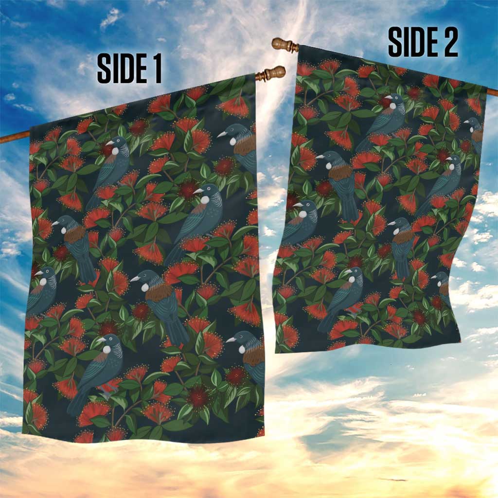 New Zealand Christmas Garden Flag Romantic Tui Birds on Pohutukawa - Cobalt - Aussie Hoodie