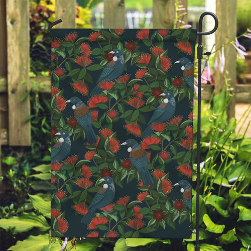 New Zealand Christmas Garden Flag Romantic Tui Birds on Pohutukawa - Cobalt - Aussie Hoodie