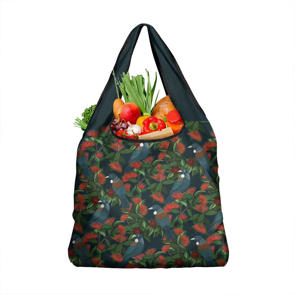 New Zealand Christmas Grocery Bag Romantic Tui Birds on Pohutukawa - Cobalt - Aussie Hoodie