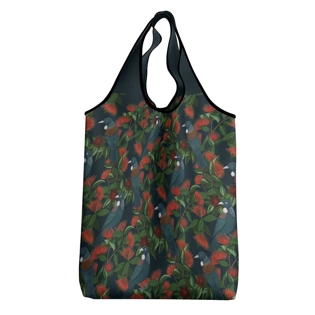 New Zealand Christmas Grocery Bag Romantic Tui Birds on Pohutukawa - Cobalt - Aussie Hoodie