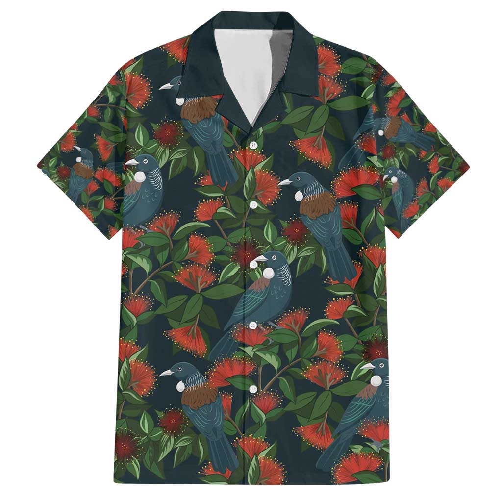 New Zealand Christmas Hawaiian Shirt Romantic Tui Birds on Pohutukawa - Cobalt - Aussie Hoodie