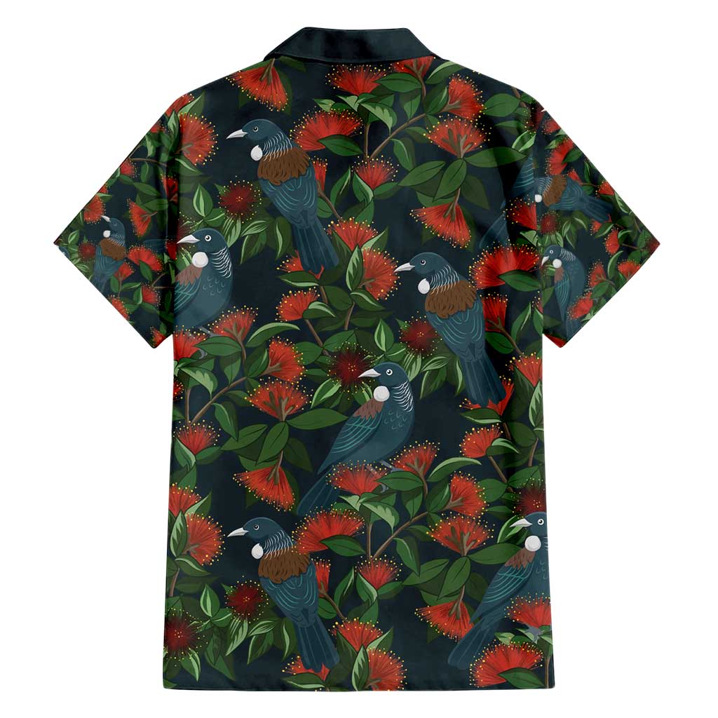 New Zealand Christmas Hawaiian Shirt Romantic Tui Birds on Pohutukawa - Cobalt - Aussie Hoodie