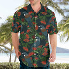 New Zealand Christmas Hawaiian Shirt Romantic Tui Birds on Pohutukawa - Cobalt - Aussie Hoodie