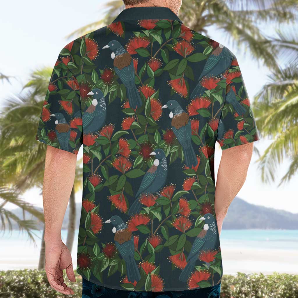 New Zealand Christmas Hawaiian Shirt Romantic Tui Birds on Pohutukawa - Cobalt - Aussie Hoodie