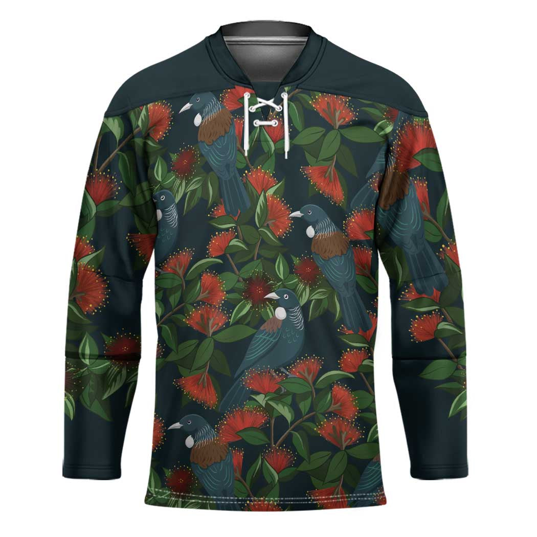 New Zealand Christmas Hockey Jersey Romantic Tui Birds on Pohutukawa - Cobalt - Aussie Hoodie