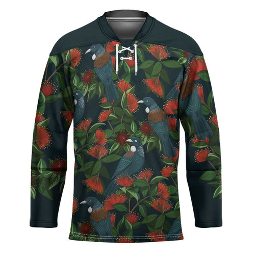 New Zealand Christmas Hockey Jersey Romantic Tui Birds on Pohutukawa - Cobalt - Aussie Hoodie